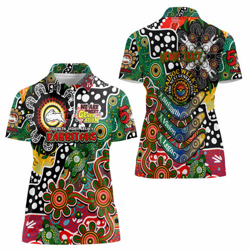 Personalised Rabbitohs NRL Celebrating 50 Years of Naidoc Women Polo Shirt NAIDOC Week 2025 Aboriginal