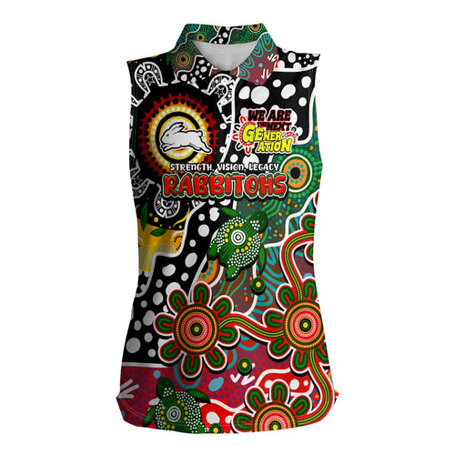 Personalised Rabbitohs NRL Celebrating 50 Years of Naidoc Women Sleeveless Polo Shirt NAIDOC Week 2025 Aboriginal