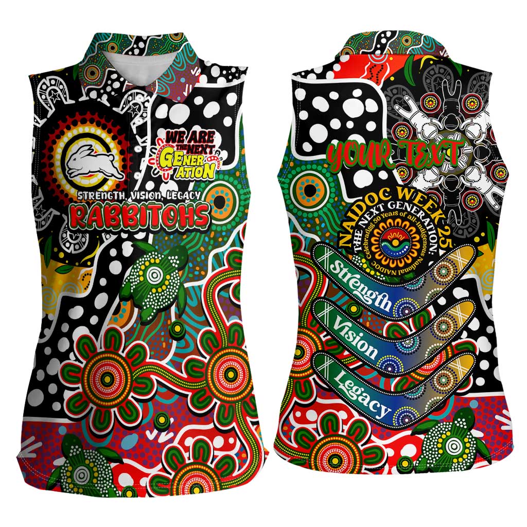 Personalised Rabbitohs NRL Celebrating 50 Years of Naidoc Women Sleeveless Polo Shirt NAIDOC Week 2025 Aboriginal