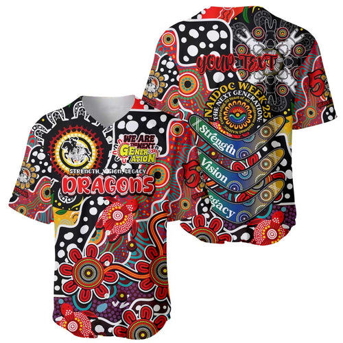 Personalised Dragons NRL Celebrating 50 Years of Naidoc Baseball Jersey NAIDOC Week 2025 Aboriginal