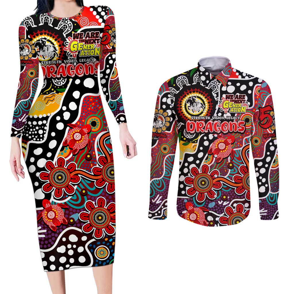Personalised Dragons NRL Celebrating 50 Years of Naidoc Couples Matching Long Sleeve Bodycon Dress and Long Sleeve Button Shirt NAIDOC Week 2025 Aboriginal