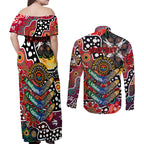 Personalised Dragons NRL Celebrating 50 Years of Naidoc Couples Matching Off Shoulder Maxi Dress and Long Sleeve Button Shirt NAIDOC Week 2025 Aboriginal