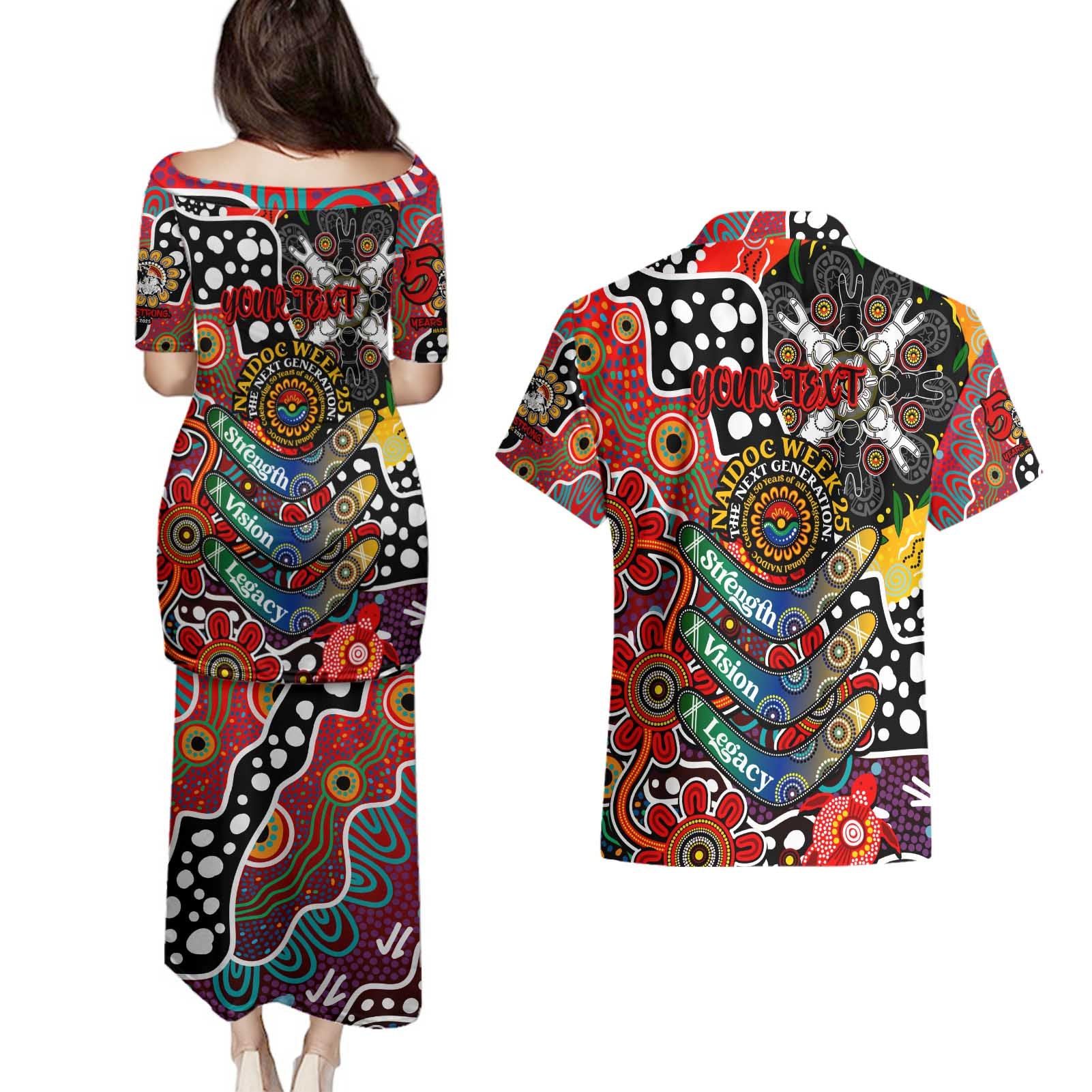 Personalised Dragons NRL Celebrating 50 Years of Naidoc Couples Matching Puletasi and Hawaiian Shirt NAIDOC Week 2025 Aboriginal