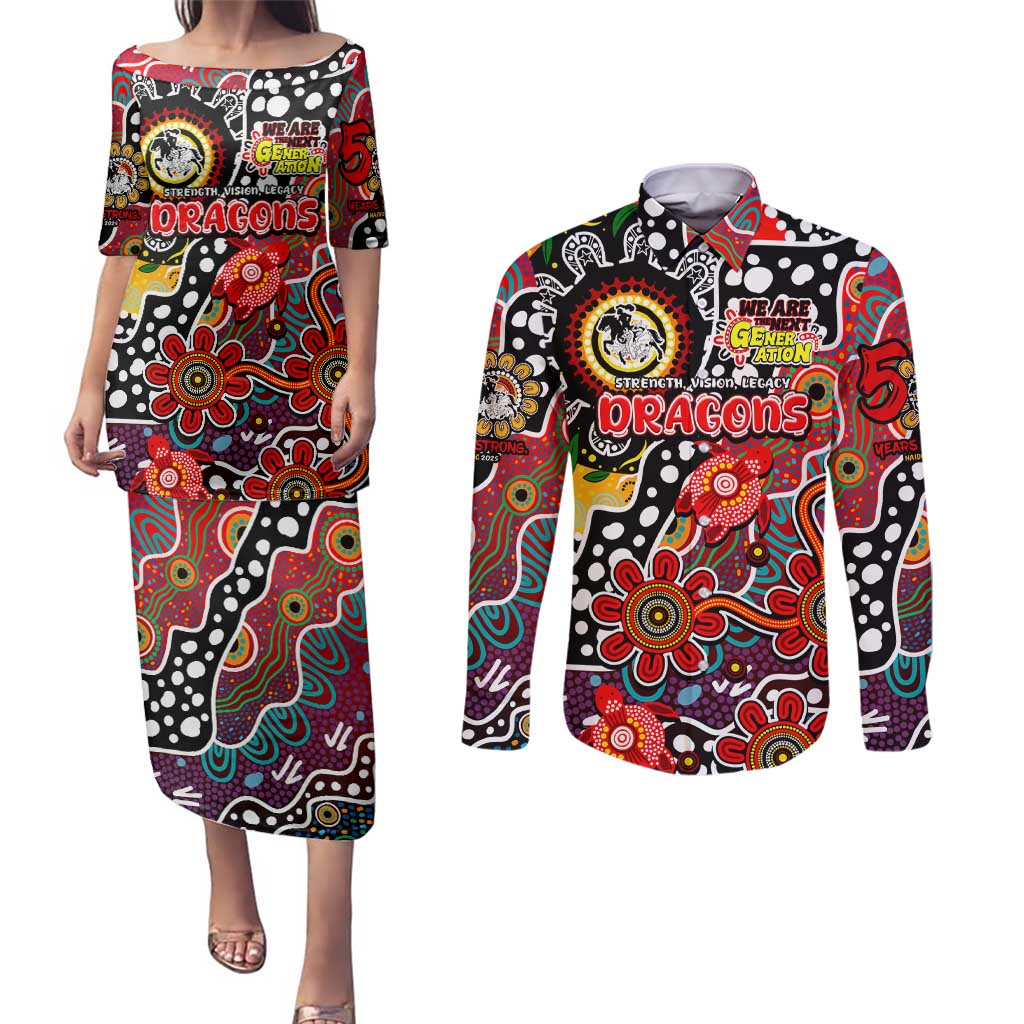 Personalised Dragons NRL Celebrating 50 Years of Naidoc Couples Matching Puletasi and Long Sleeve Button Shirt NAIDOC Week 2025 Aboriginal