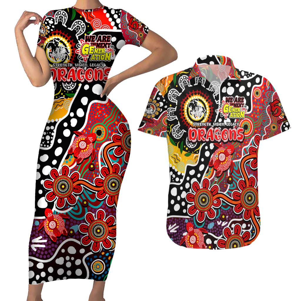 Personalised Dragons NRL Celebrating 50 Years of Naidoc Couples Matching Short Sleeve Bodycon Dress and Hawaiian Shirt NAIDOC Week 2025 Aboriginal