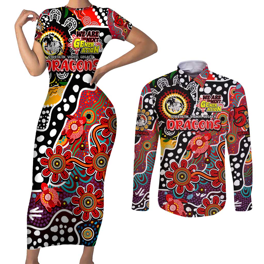 Personalised Dragons NRL Celebrating 50 Years of Naidoc Couples Matching Short Sleeve Bodycon Dress and Long Sleeve Button Shirt NAIDOC Week 2025 Aboriginal