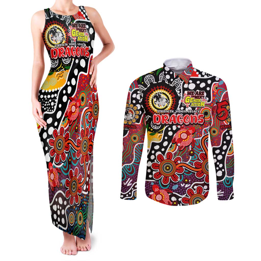 Personalised Dragons NRL Celebrating 50 Years of Naidoc Couples Matching Tank Maxi Dress and Long Sleeve Button Shirt NAIDOC Week 2025 Aboriginal