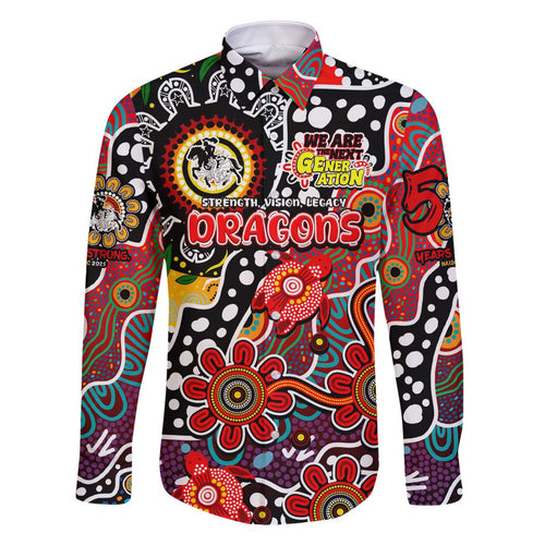 Personalised Dragons NRL Celebrating 50 Years of Naidoc Family Matching Off The Shoulder Long Sleeve Dress and Hawaiian Shirt NAIDOC Week 2025 Aboriginal