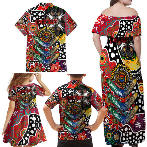 Personalised Dragons NRL Celebrating 50 Years of Naidoc Family Matching Off Shoulder Maxi Dress and Hawaiian Shirt NAIDOC Week 2025 Aboriginal