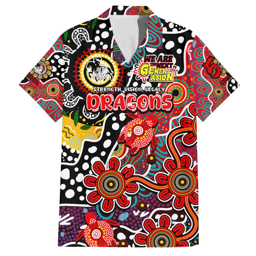 Personalised Dragons NRL Celebrating 50 Years of Naidoc Family Matching Off Shoulder Maxi Dress and Hawaiian Shirt NAIDOC Week 2025 Aboriginal