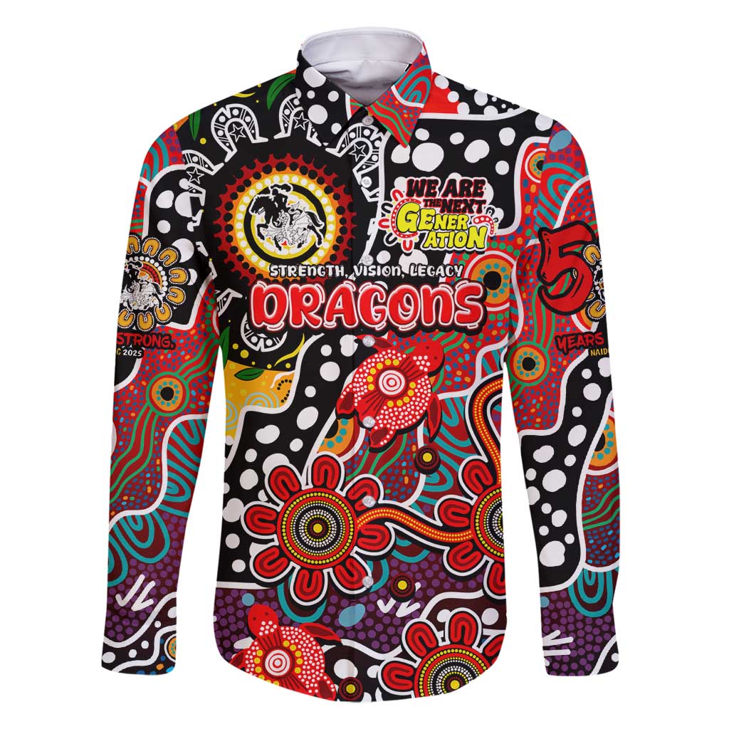 Personalised Dragons NRL Celebrating 50 Years of Naidoc Family Matching Off Shoulder Maxi Dress and Hawaiian Shirt NAIDOC Week 2025 Aboriginal