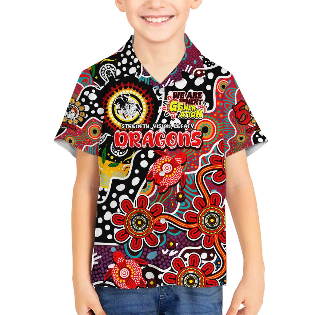 Personalised Dragons NRL Celebrating 50 Years of Naidoc Family Matching Off Shoulder Maxi Dress and Hawaiian Shirt NAIDOC Week 2025 Aboriginal
