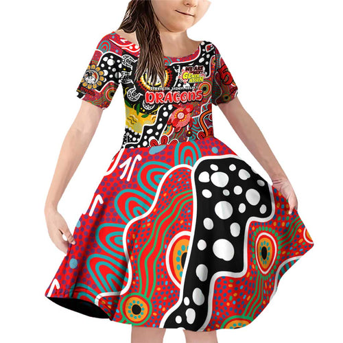 Personalised Dragons NRL Celebrating 50 Years of Naidoc Family Matching Off Shoulder Short Dress and Hawaiian Shirt NAIDOC Week 2025 Aboriginal