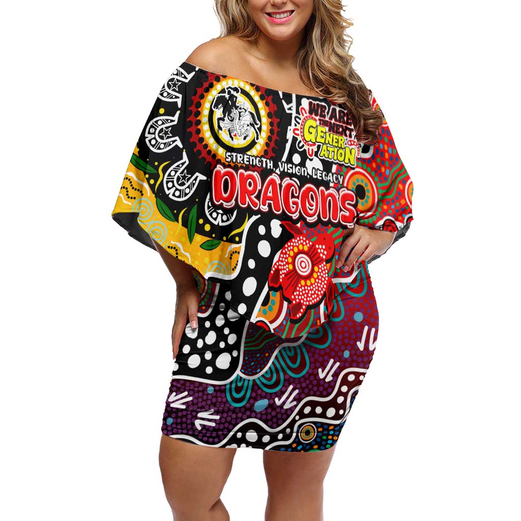 Personalised Dragons NRL Celebrating 50 Years of Naidoc Family Matching Off Shoulder Short Dress and Hawaiian Shirt NAIDOC Week 2025 Aboriginal