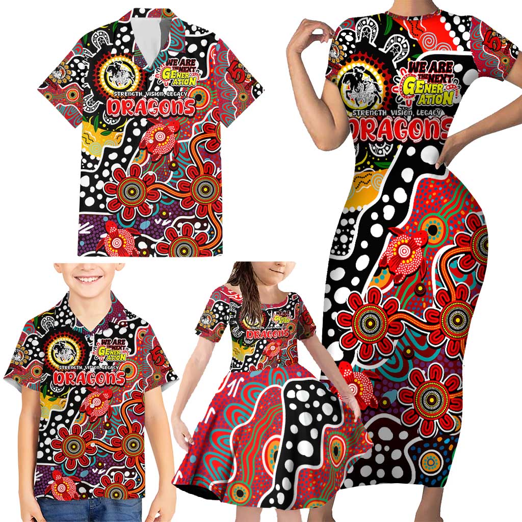 Personalised Dragons NRL Celebrating 50 Years of Naidoc Family Matching Short Sleeve Bodycon Dress and Hawaiian Shirt NAIDOC Week 2025 Aboriginal