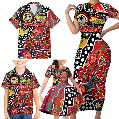 Personalised Dragons NRL Celebrating 50 Years of Naidoc Family Matching Short Sleeve Bodycon Dress and Hawaiian Shirt NAIDOC Week 2025 Aboriginal