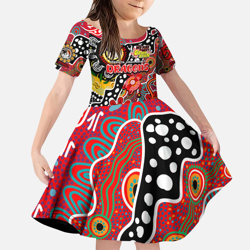 Personalised Dragons NRL Celebrating 50 Years of Naidoc Kid Short Sleeve Dress NAIDOC Week 2025 Aboriginal