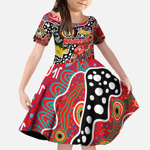 Personalised Dragons NRL Celebrating 50 Years of Naidoc Kid Short Sleeve Dress NAIDOC Week 2025 Aboriginal