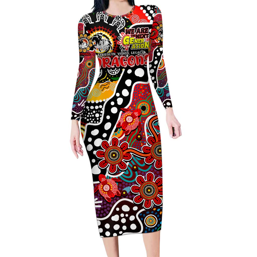 Personalised Dragons NRL Celebrating 50 Years of Naidoc Long Sleeve Bodycon Dress NAIDOC Week 2025 Aboriginal