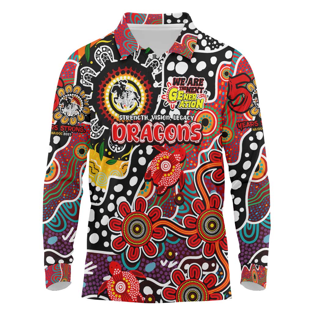 Personalised Dragons NRL Celebrating 50 Years of Naidoc Long Sleeve Polo Shirt NAIDOC Week 2025 Aboriginal
