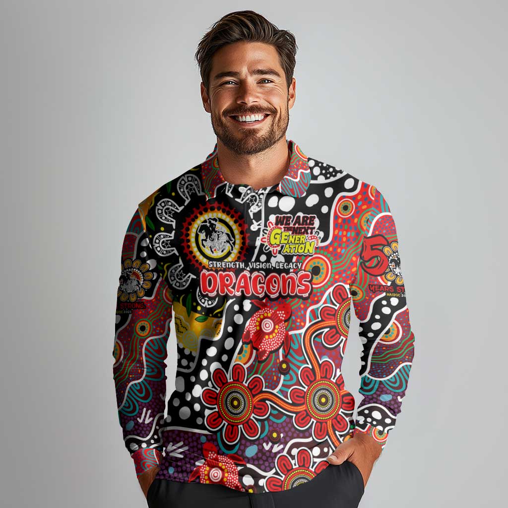 Personalised Dragons NRL Celebrating 50 Years of Naidoc Long Sleeve Polo Shirt NAIDOC Week 2025 Aboriginal