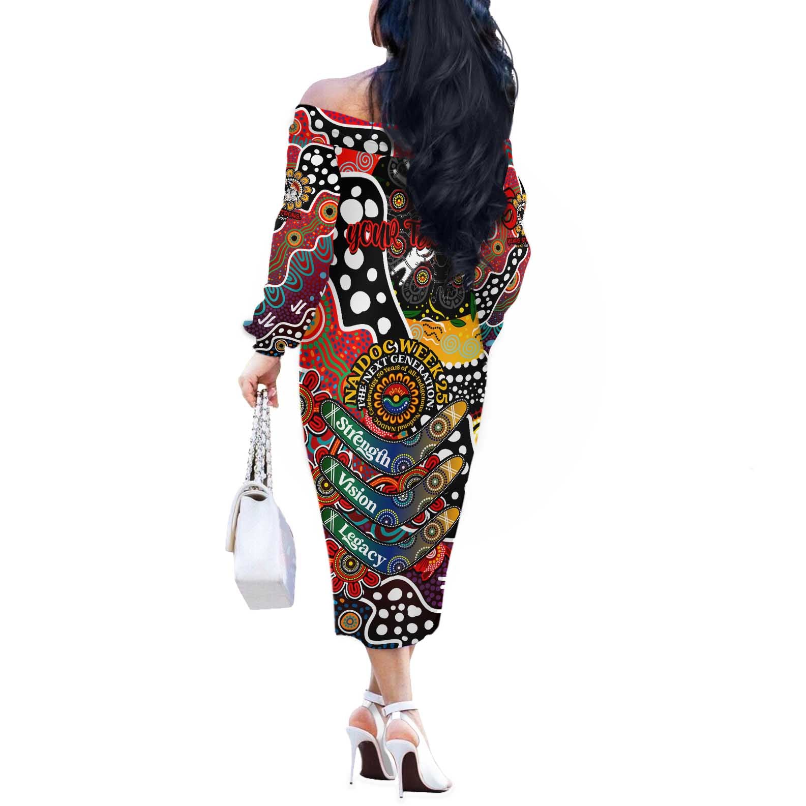 Personalised Dragons NRL Celebrating 50 Years of Naidoc Off The Shoulder Long Sleeve Dress NAIDOC Week 2025 Aboriginal