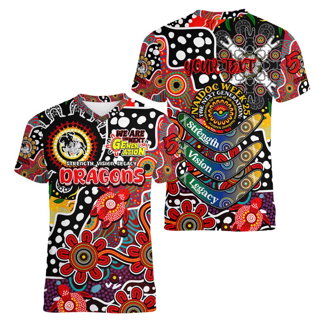 Personalised Dragons NRL Celebrating 50 Years of Naidoc Women V-Neck T-Shirt NAIDOC Week 2025 Aboriginal