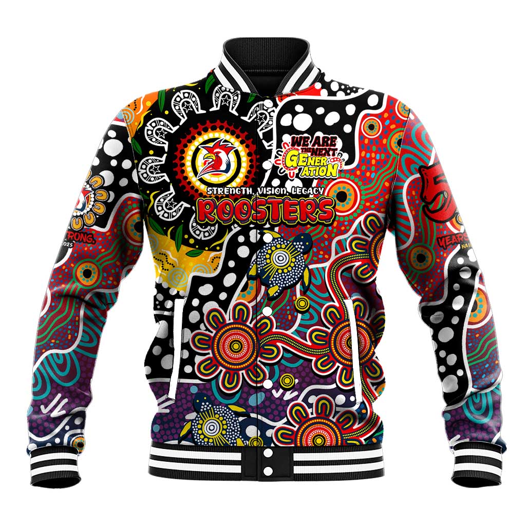Personalised Roosters NRL Celebrating 50 Years of Naidoc Baseball Jacket NAIDOC Week 2025 Aboriginal