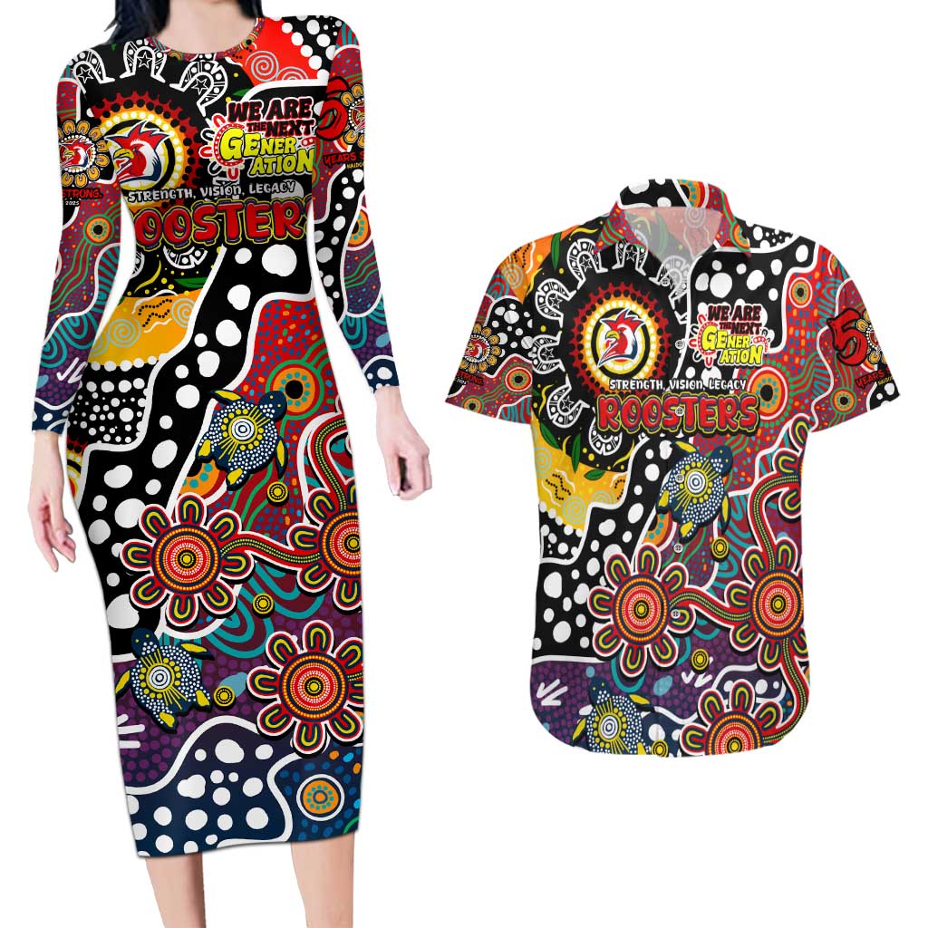 Personalised Roosters NRL Celebrating 50 Years of Naidoc Couples Matching Long Sleeve Bodycon Dress and Hawaiian Shirt NAIDOC Week 2025 Aboriginal