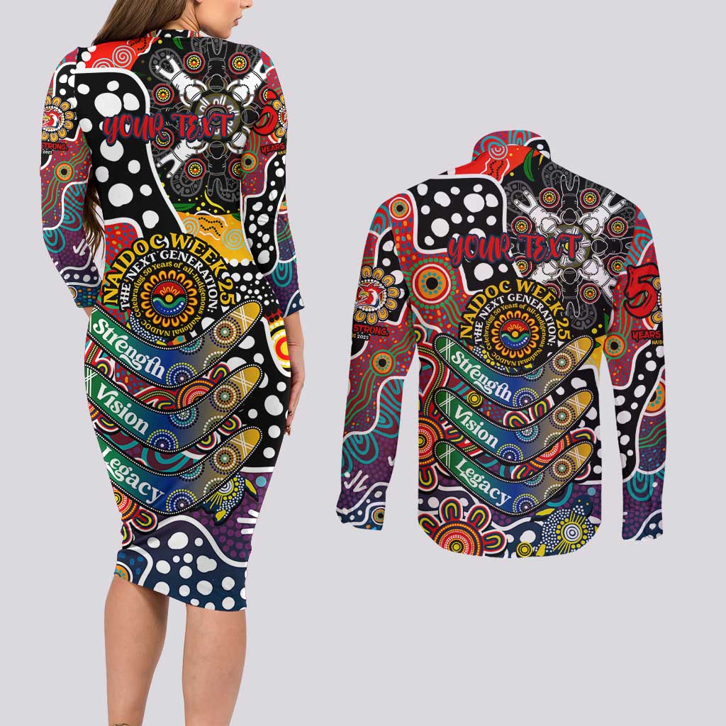 Personalised Roosters NRL Celebrating 50 Years of Naidoc Couples Matching Long Sleeve Bodycon Dress and Long Sleeve Button Shirt NAIDOC Week 2025 Aboriginal