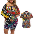 Personalised Roosters NRL Celebrating 50 Years of Naidoc Couples Matching Off Shoulder Short Dress and Hawaiian Shirt NAIDOC Week 2025 Aboriginal