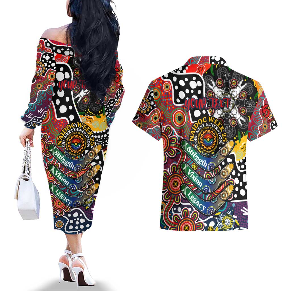 Personalised Roosters NRL Celebrating 50 Years of Naidoc Couples Matching Off The Shoulder Long Sleeve Dress and Hawaiian Shirt NAIDOC Week 2025 Aboriginal