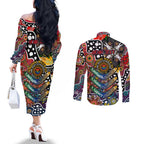 Personalised Roosters NRL Celebrating 50 Years of Naidoc Couples Matching Off The Shoulder Long Sleeve Dress and Long Sleeve Button Shirt NAIDOC Week 2025 Aboriginal
