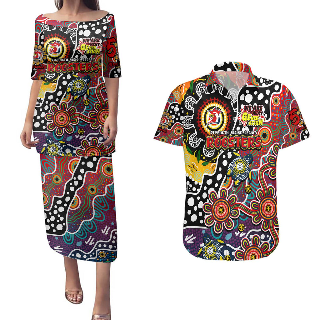 Personalised Roosters NRL Celebrating 50 Years of Naidoc Couples Matching Puletasi and Hawaiian Shirt NAIDOC Week 2025 Aboriginal