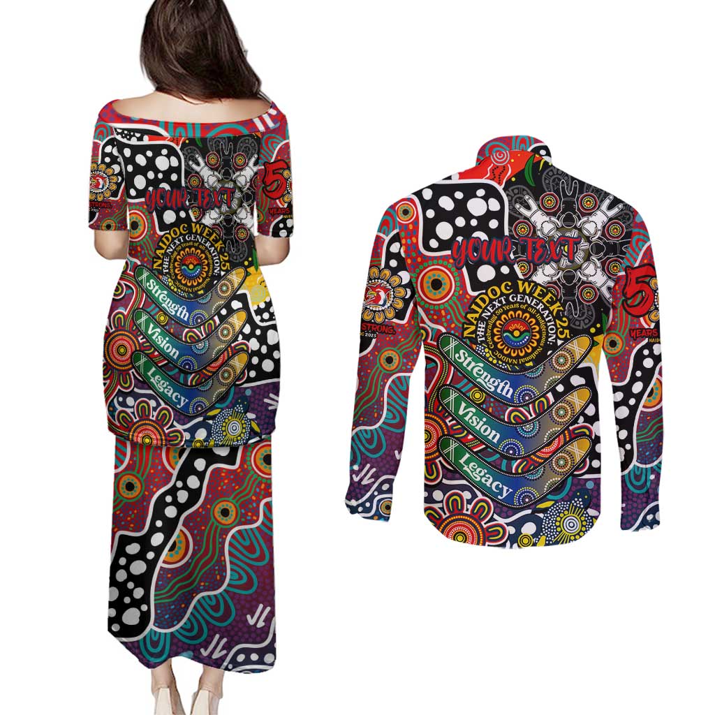 Personalised Roosters NRL Celebrating 50 Years of Naidoc Couples Matching Puletasi and Long Sleeve Button Shirt NAIDOC Week 2025 Aboriginal
