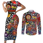 Personalised Roosters NRL Celebrating 50 Years of Naidoc Couples Matching Short Sleeve Bodycon Dress and Long Sleeve Button Shirt NAIDOC Week 2025 Aboriginal
