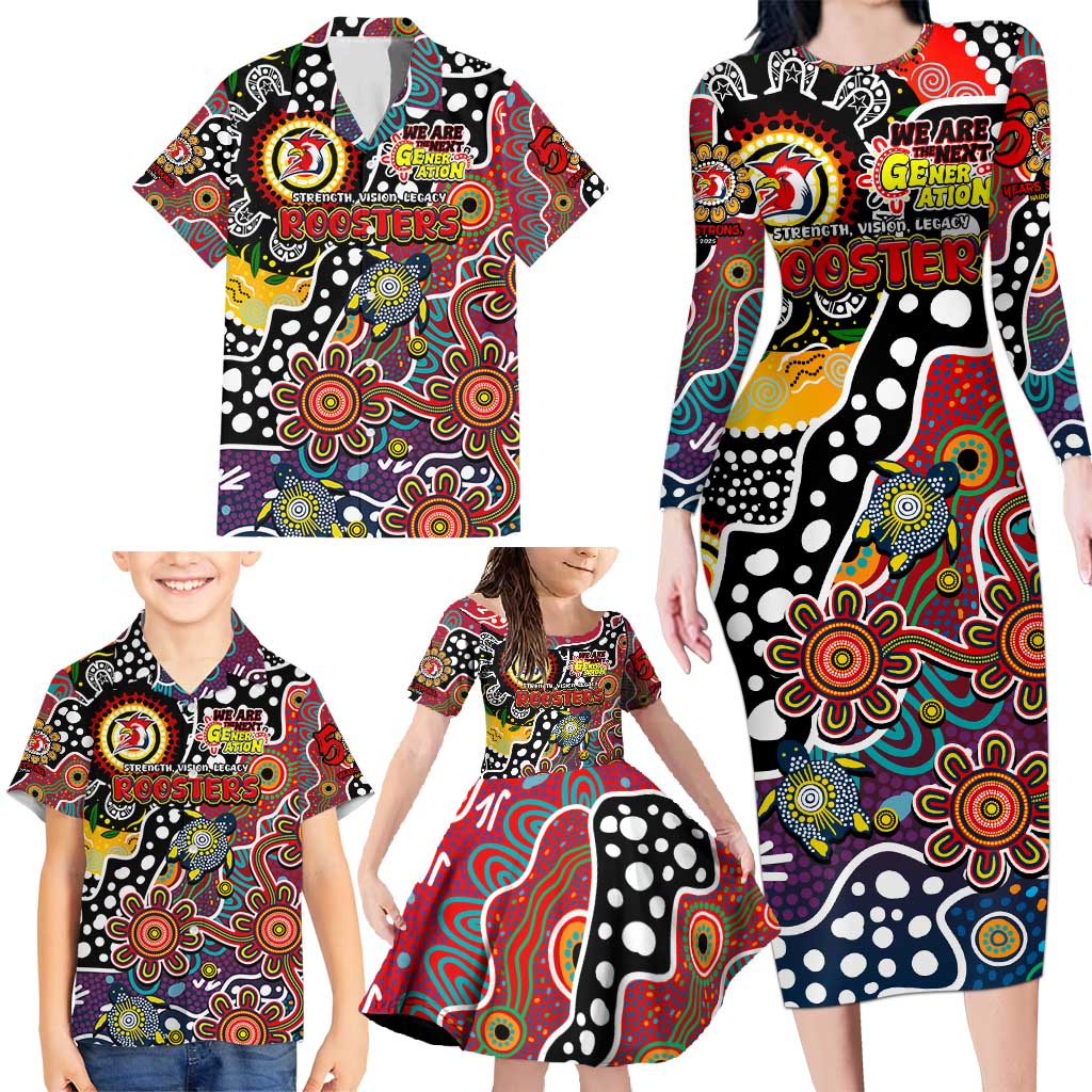 Personalised Roosters NRL Celebrating 50 Years of Naidoc Family Matching Long Sleeve Bodycon Dress and Hawaiian Shirt NAIDOC Week 2025 Aboriginal