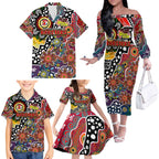 Personalised Roosters NRL Celebrating 50 Years of Naidoc Family Matching Off The Shoulder Long Sleeve Dress and Hawaiian Shirt NAIDOC Week 2025 Aboriginal