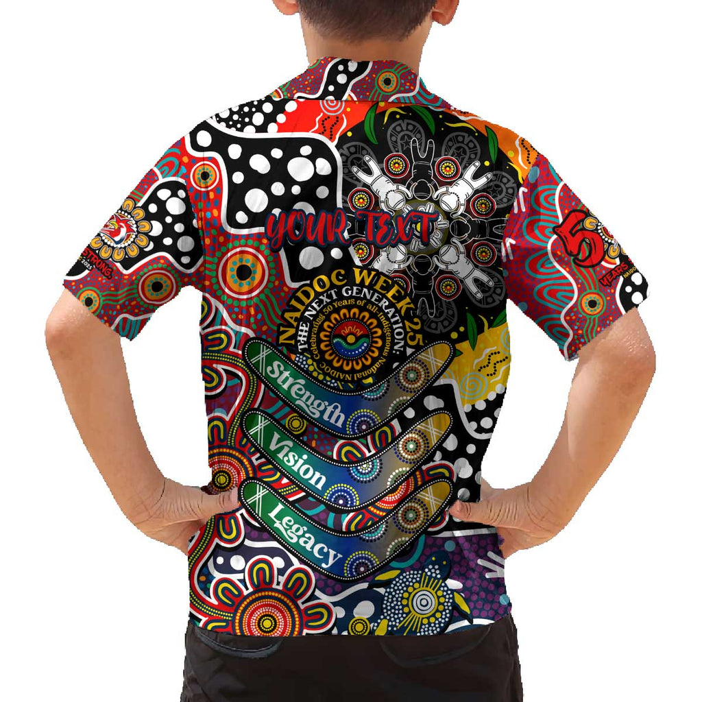 Personalised Roosters NRL Celebrating 50 Years of Naidoc Family Matching Off The Shoulder Long Sleeve Dress and Hawaiian Shirt NAIDOC Week 2025 Aboriginal