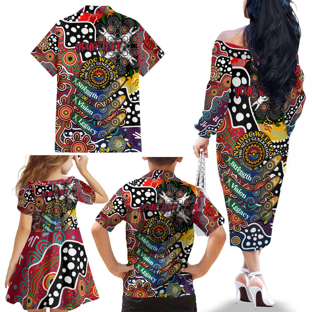 Personalised Roosters NRL Celebrating 50 Years of Naidoc Family Matching Off The Shoulder Long Sleeve Dress and Hawaiian Shirt NAIDOC Week 2025 Aboriginal