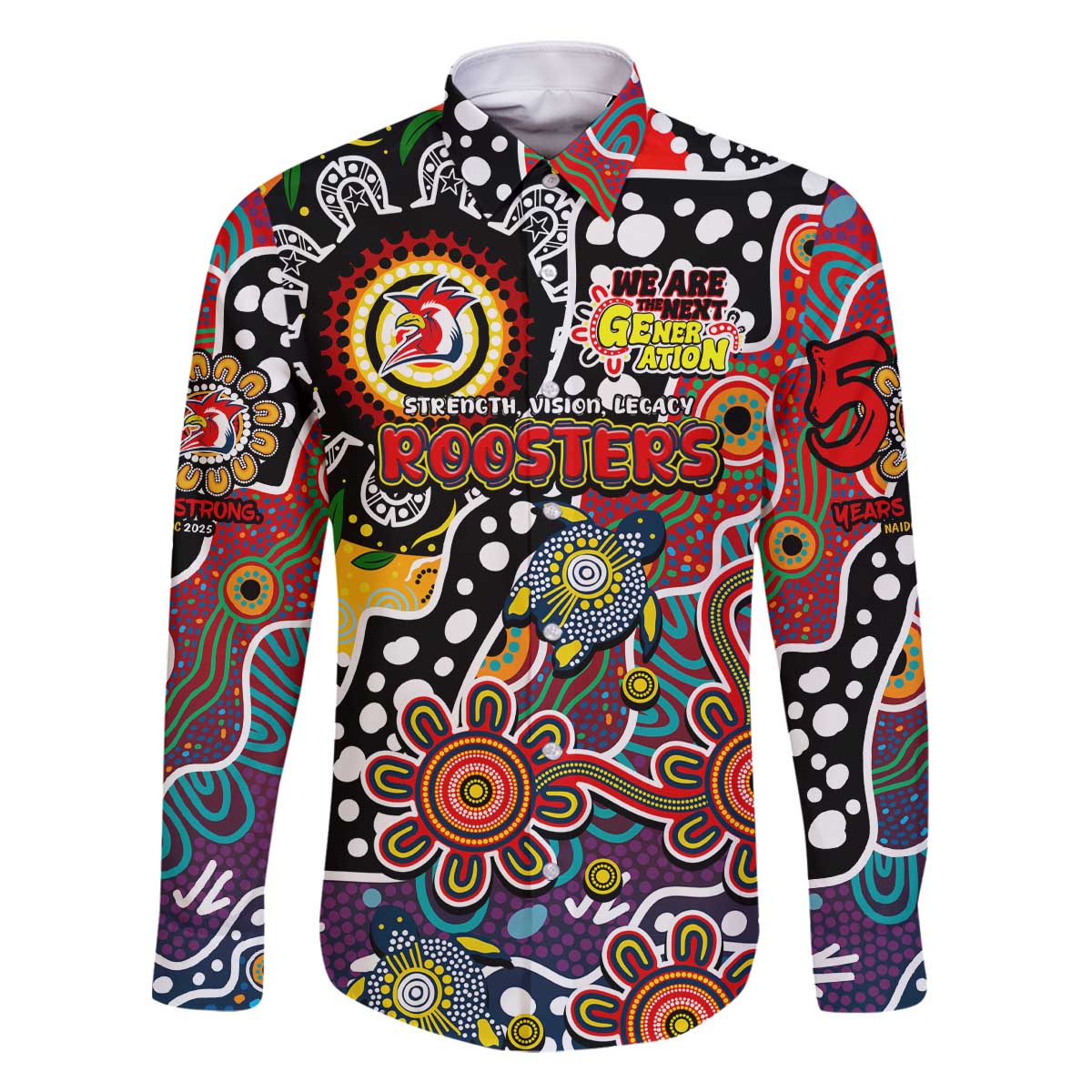 Personalised Roosters NRL Celebrating 50 Years of Naidoc Family Matching Off The Shoulder Long Sleeve Dress and Hawaiian Shirt NAIDOC Week 2025 Aboriginal