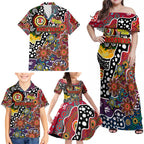 Personalised Roosters NRL Celebrating 50 Years of Naidoc Family Matching Off Shoulder Maxi Dress and Hawaiian Shirt NAIDOC Week 2025 Aboriginal