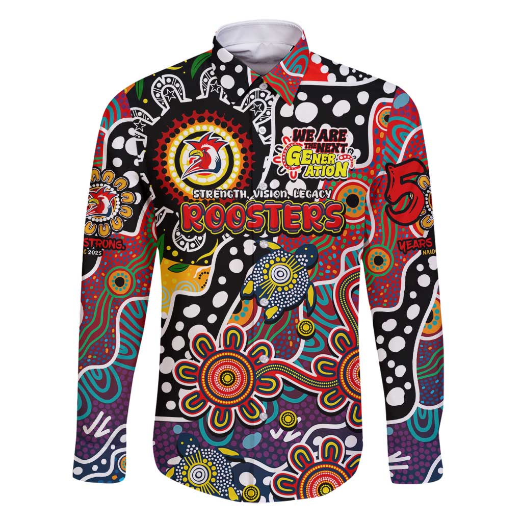 Personalised Roosters NRL Celebrating 50 Years of Naidoc Family Matching Off Shoulder Maxi Dress and Hawaiian Shirt NAIDOC Week 2025 Aboriginal