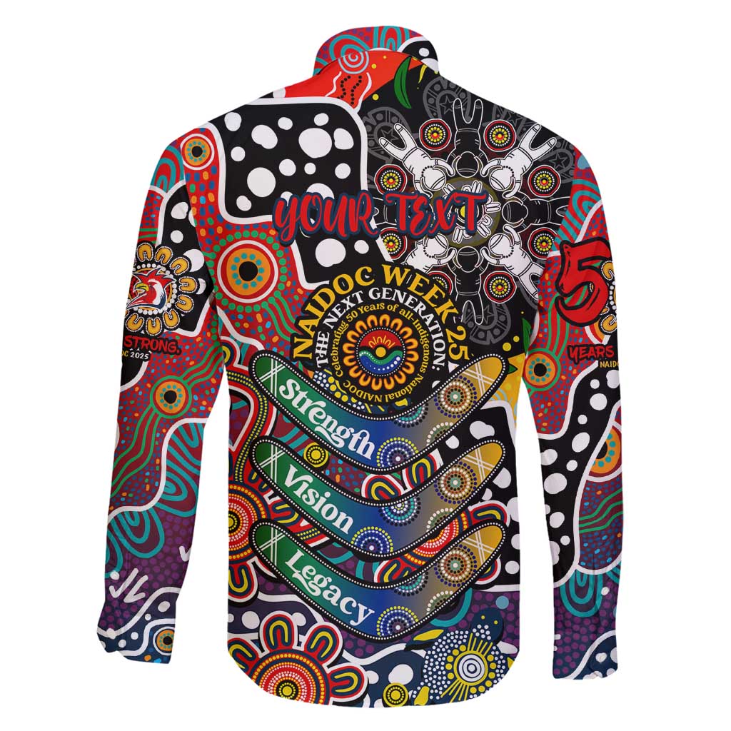 Personalised Roosters NRL Celebrating 50 Years of Naidoc Family Matching Off Shoulder Maxi Dress and Hawaiian Shirt NAIDOC Week 2025 Aboriginal