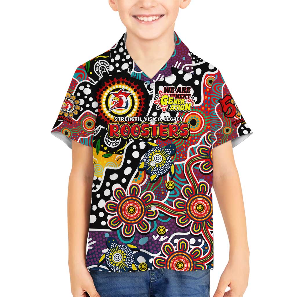 Personalised Roosters NRL Celebrating 50 Years of Naidoc Family Matching Off Shoulder Maxi Dress and Hawaiian Shirt NAIDOC Week 2025 Aboriginal