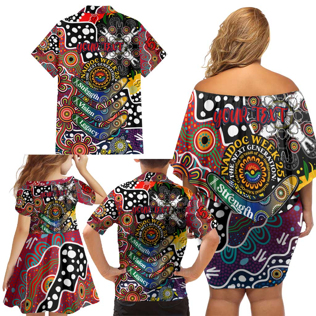 Personalised Roosters NRL Celebrating 50 Years of Naidoc Family Matching Off Shoulder Short Dress and Hawaiian Shirt NAIDOC Week 2025 Aboriginal