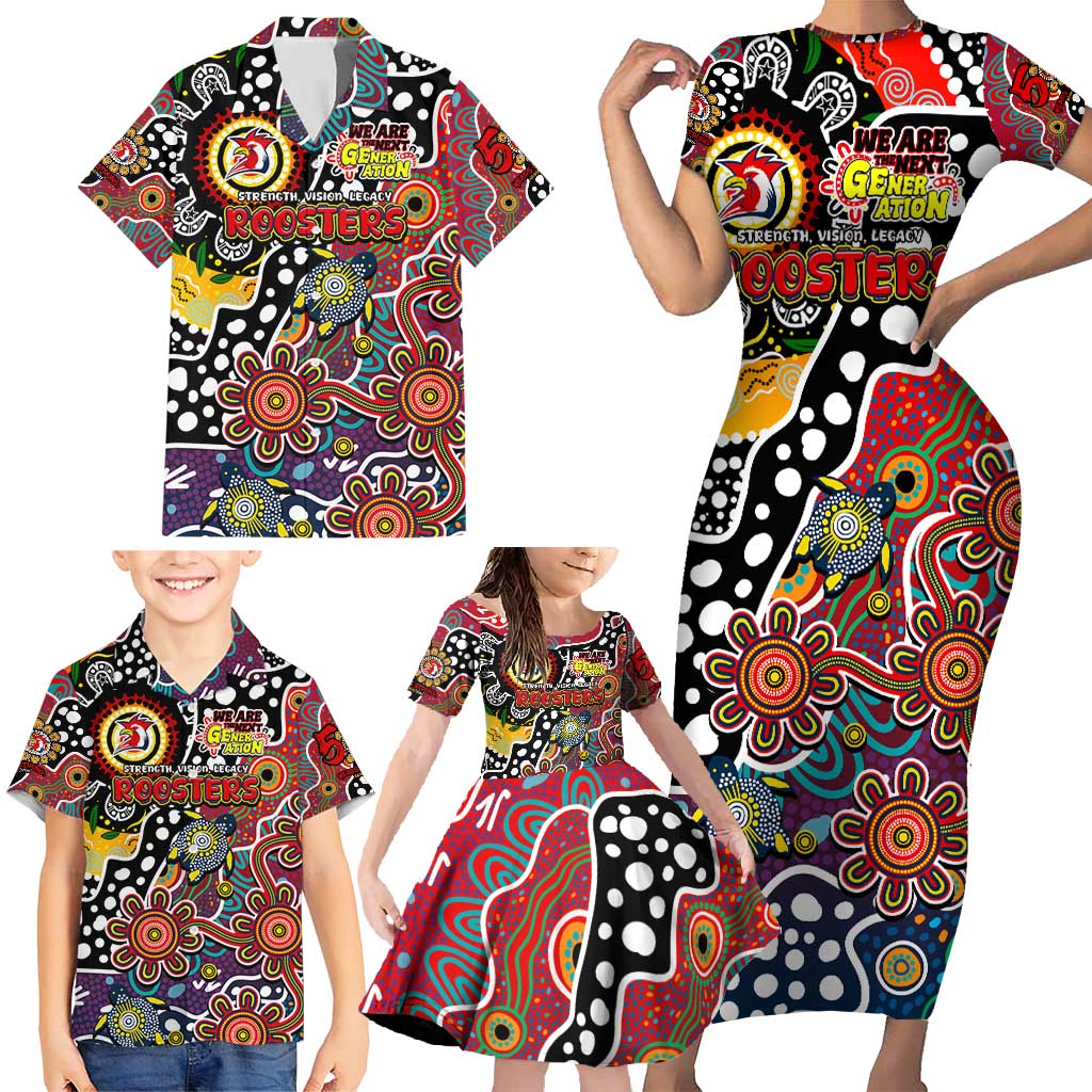 Personalised Roosters NRL Celebrating 50 Years of Naidoc Family Matching Short Sleeve Bodycon Dress and Hawaiian Shirt NAIDOC Week 2025 Aboriginal