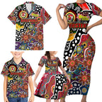 Personalised Roosters NRL Celebrating 50 Years of Naidoc Family Matching Short Sleeve Bodycon Dress and Hawaiian Shirt NAIDOC Week 2025 Aboriginal