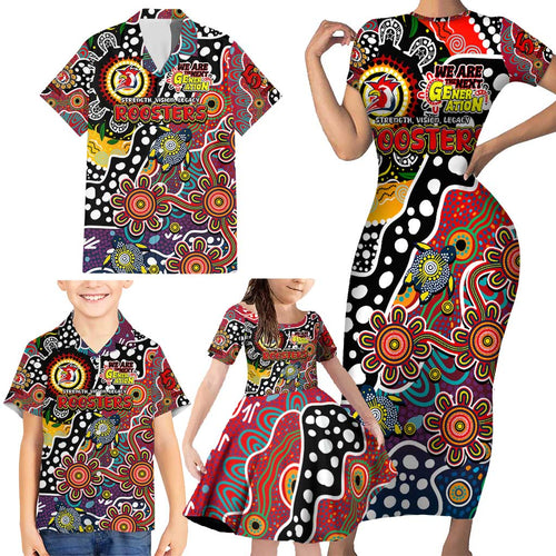 Personalised Roosters NRL Celebrating 50 Years of Naidoc Family Matching Short Sleeve Bodycon Dress and Hawaiian Shirt NAIDOC Week 2025 Aboriginal