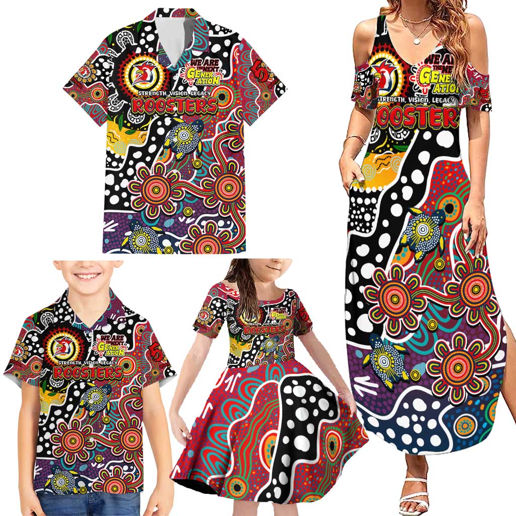 Personalised Roosters NRL Celebrating 50 Years of Naidoc Family Matching Summer Maxi Dress and Hawaiian Shirt NAIDOC Week 2025 Aboriginal